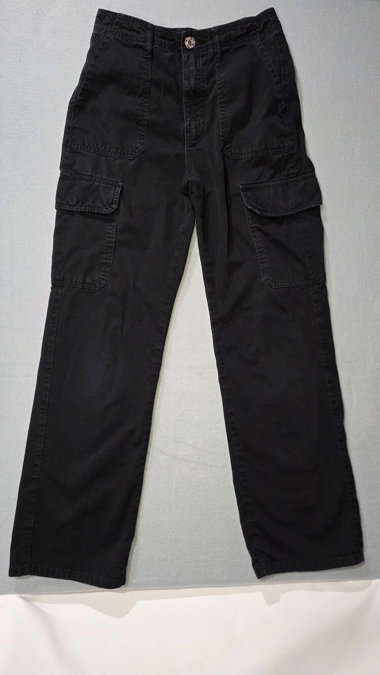 ZARA Women High Rise Straight Cargo Combat Pants Black Size 34